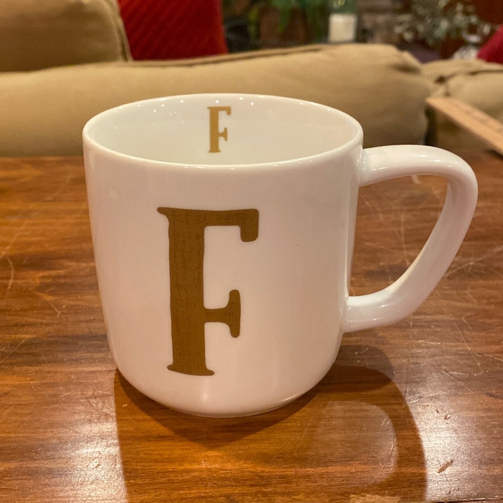 NWOT C.R. Gibson F Initial Mug White With Gold 12 oz. NEW!